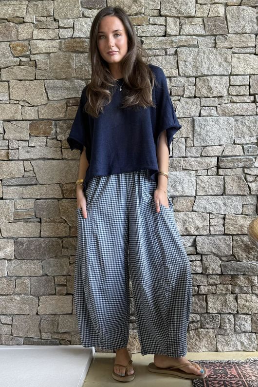 Arbi Gingham 7/8 Barrel Pant Navy
